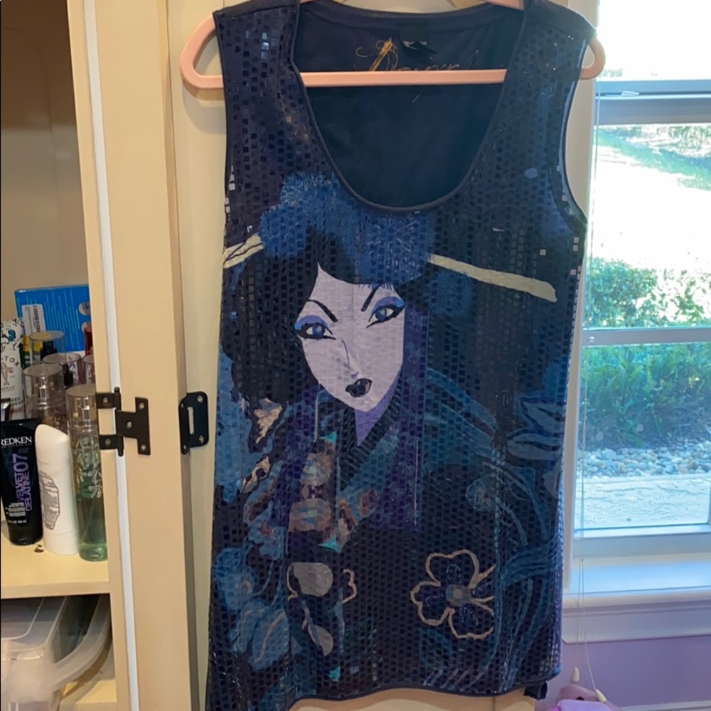 Blue Geisha Tank with Square Sparkles-USED